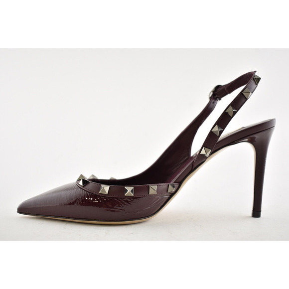 Valentino Rockstud 85 Rubin Red Patent Leather Slingback Sandal Heel Pump 38.5 - Picture 7 of 10